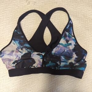 Fabletics Black and Blue Patterned Sports Bra